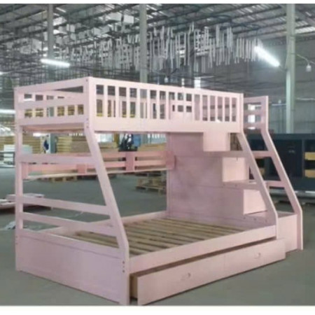EU192 - Pink : Giường 2 Tầng, 2 Hộc Kéo + Cầu Thang Đảo Chiều, Giá Sách - Trên 1m / Dưới 1m4